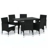 Cumpara ieftin Set mobilier de gradina cu perne, 7 piese, negru, poliratan