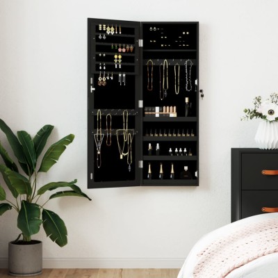 vidaXL Dulap de bijuterii cu oglindă de perete, negru, 37,5x10x106 cm 353218 foto