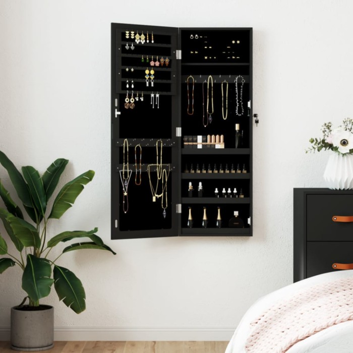 vidaXL Dulap de bijuterii cu oglindă de perete, negru, 37,5x10x106 cm 353218