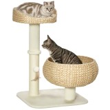 PawHut Arbre &agrave; chat griffoir 2 nivele &icirc;nălțime 72 cm st&acirc;lp sisal cu cuib și platformă 1 minge agățată | Aosom Romania