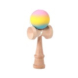 Jucarie interactiva kendama, flippy, din lemn, 18 cm, joc de indemanare pentru copii si adulti, model gradient 2, roz/galben/albastru