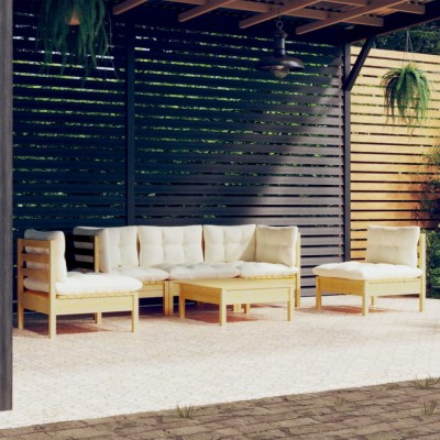 vidaXL Set mobilier grădină cu perne crem, 6 piese, lemn masiv de pin 3096190 foto