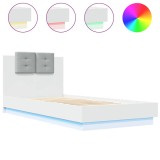 Cumpara ieftin Cadru de pat cu tablie si lumini LED, alb, 90x200 cm
