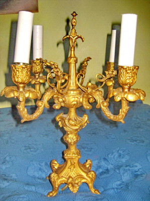 6269- Lampadar electric 4 brate Franta 1900 stil Rococo bronz aurit. foto