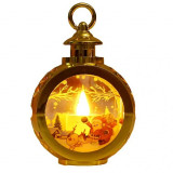 Decoratiune Craciun tip Felinare cu baterii, 13.5 x 9 cm,Lumanare cu geam si inscriptie Mos Craciun cu sanie,lumina alb cald,baterii incluse,Auriu, Flippy