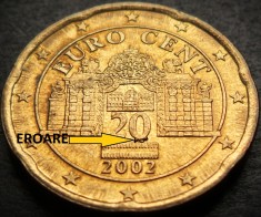 Moneda 20 EUROCENTI - AUSTRIA, anul 2002 * cod 4556 = EROARE BATERE foto