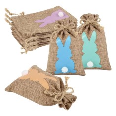 Set 24 saculeti cu imprimeu iepuras Fyguard, 15 x 10 cm, iuta, maro