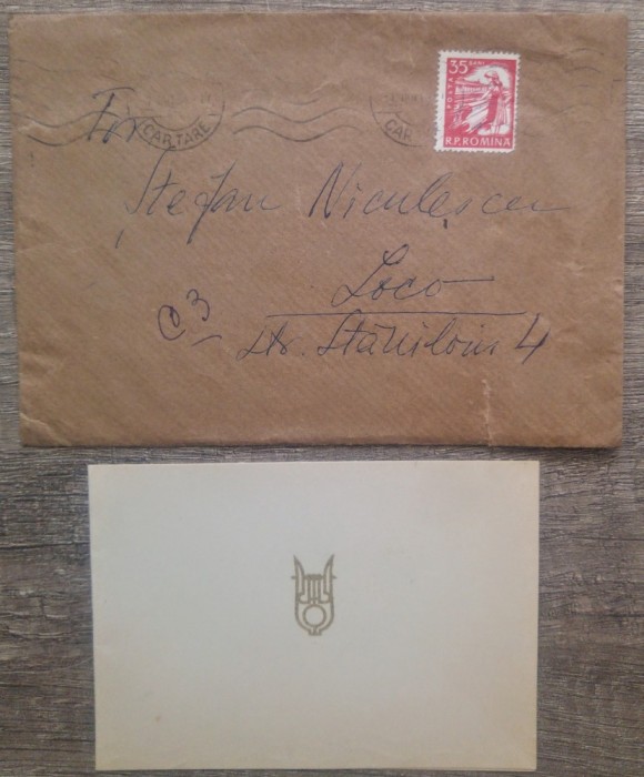 Felicitare Uniunea Compozitorilor RPR, Editura Muzicale pt Stefan Niculescu