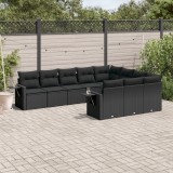 vidaXL Set canapele de grădină cu perne, 10 piese, negru, poliratan 3253022
