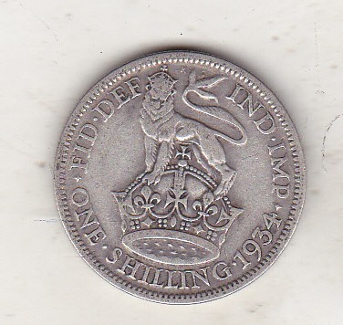 bnk mnd Anglia Marea Britanie 1 shilling 1934 , argint