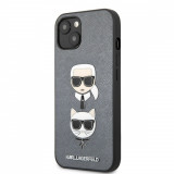 Husa de protectie telefon Karl Lagerfeld, Saffiano Karl and Choupette Heads Case pentru Apple iPhone 13 mini, Argintiu