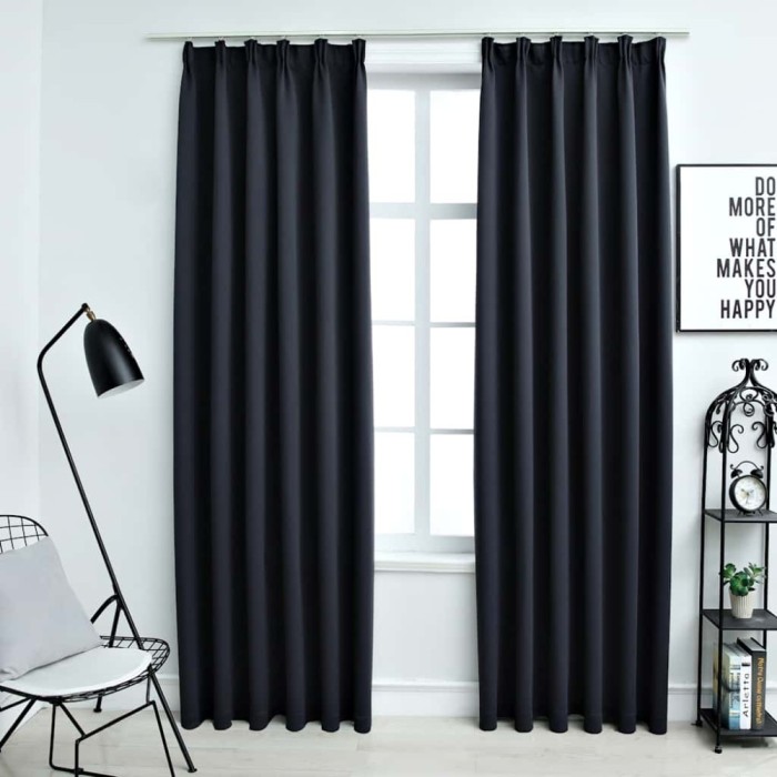Draperii opace cu c&acirc;rlige, 2 buc., antracit, 140 x 175 cm