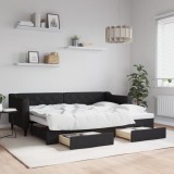 Cumpara ieftin Pat de zi cu extensie și sertare, negru, 80x200 cm, textil