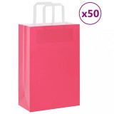 vidaXL Pungi de h&acirc;rtie 50 buc cu m&acirc;nere roz 21x11x31 cm