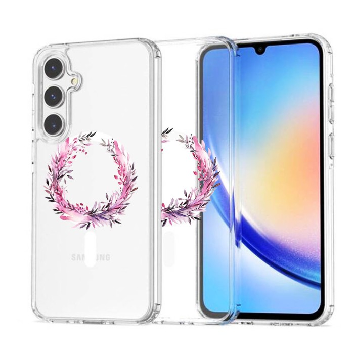 Husa pentru samsung galaxy a36 5g, atasare magnetica, magsafe, pink wreath 5, clear
