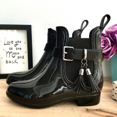 Cizme negre de cauciuc cu elastic si franjuri pt fetite 28 29 30 cod 0880 foto