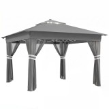 Outsunny Foisor tip pop-up 3 x 3(m),20 lumini LED alimentate de la soare,geanta cu roti, 4 saci de greutate, inaltime reglabila, Gri | Aosom Romania