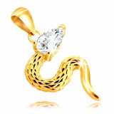 Pandantiv din aur 9K - șarpe cu crestături &icirc;n formă de romb și cap de zirconiu