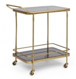 Cumpara ieftin Carucior servire otel auriu sticla gri Orabel 61.5x38.5x72 cm