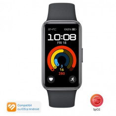Bratara fitness Huawei Band 9, curea fluoroelastomer, ecran AMOLED, Bluetooth, Android&iOS (Negru)