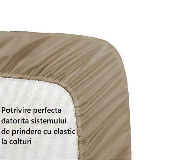 Cearceaf de pat cu elastic, bumbac natural 100%, maro - 120/200