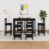 VidaXL Set mobilier de bar, 7 piese, negru, lemn masiv de pin