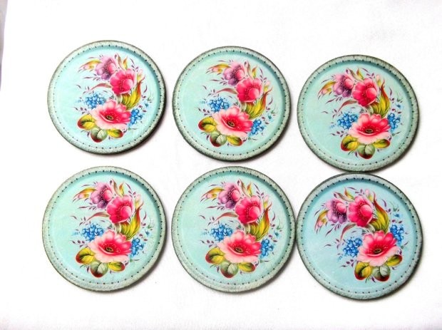 Set suporturi pahare cu flori rosii si albastre, set suporturi pahare 40001
