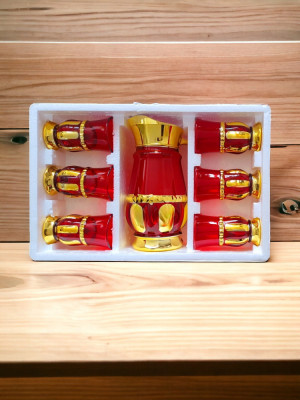 Set carafă cu 6 pahare roșii foto