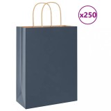 vidaXL Pungi de h&acirc;rtie 250 buc cu m&acirc;nere Albastre 26x12x35 cm