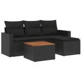 Set mobilier de gradina cu perne, 5 piese, negru, poliratan