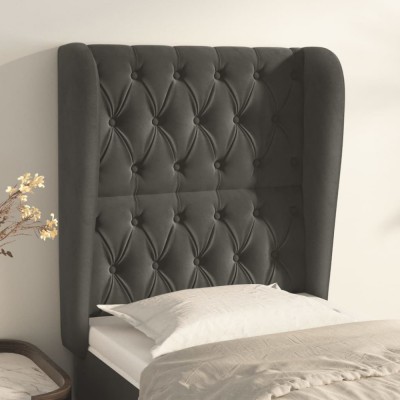 vidaXL Tăblie de pat cu aripioare gri &amp;icirc;nchis 83x23x118/128 cm catifea 3118323 foto