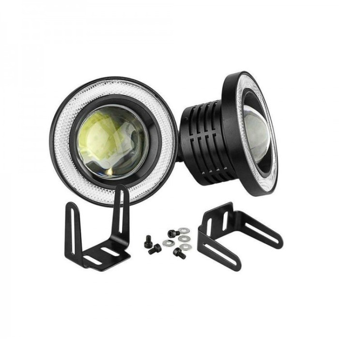 Set 2 proiectoare LED cu lupa si Angel Eyes 89mm