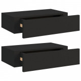 Dulap de perete cu sertare, 2 buc., negru, 40x23,5x10 cm, MDF