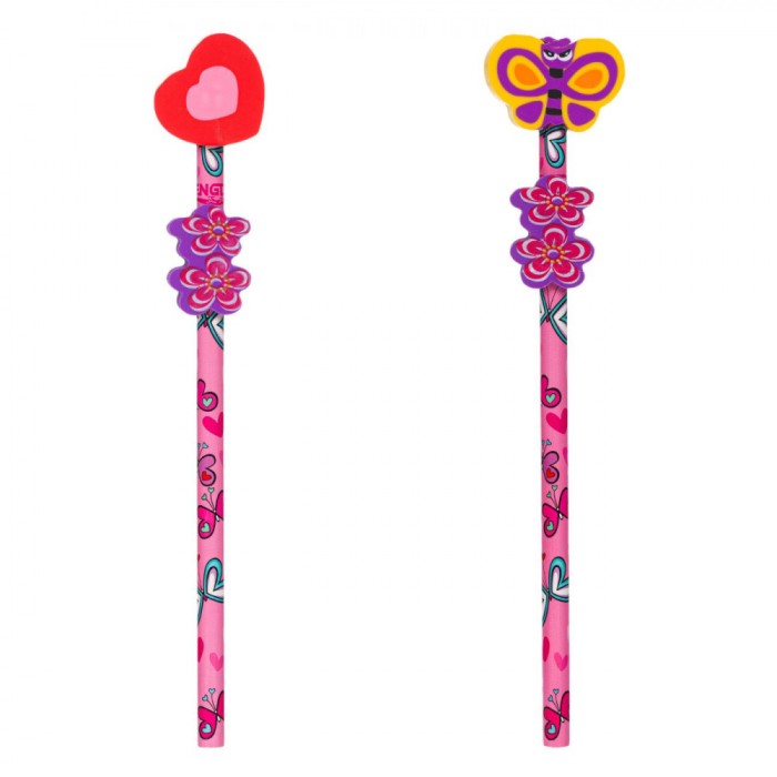 Set Creioane școlare, Model Fluture și Inimă, Multicolor, 2 Bucăți