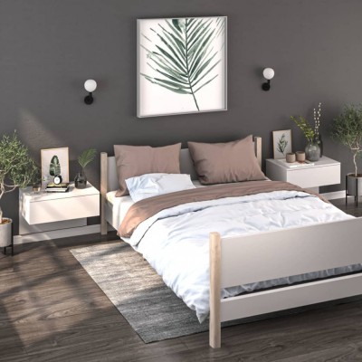 vidaXL Noptiere de perete, 2 buc., alb 810936 foto
