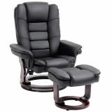 HOMCOM Set Fotoliu Relax si Pouf Suport pentru Picioare, Pivotant la 360&deg; cu Tetiera si Cotiere, Negru | Aosom Romania