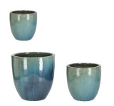 Cumpara ieftin Set 3 ghivece flori teracota albastra Quang &Oslash;30x27h; &oslash;38x37h; &oslash;47x47h