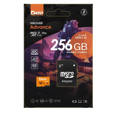 Dato - Memory Card Advance with Adapter (DTTF256GU3A2V30A) - MicroSDXC, 256GB, U3, A2, V30, Read 95MB/s - Black foto