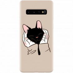 Husa silicon pentru Samsung Galaxy S10, Th Black Cat In Hands