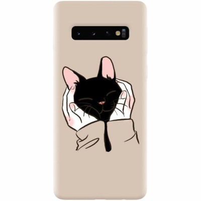 Husa silicon pentru Samsung Galaxy S10 Plus, Th Black Cat In Hands foto