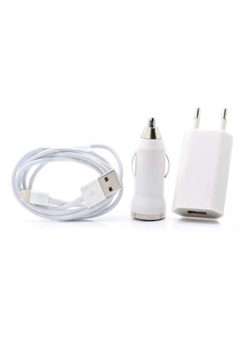 Set Incarcare Cablu Date Lightning + Incarcator Auto &amp; Priza 1A iPhone