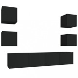 Cumpara ieftin Set dulap TV, 6 piese, negru, lemn prelucrat