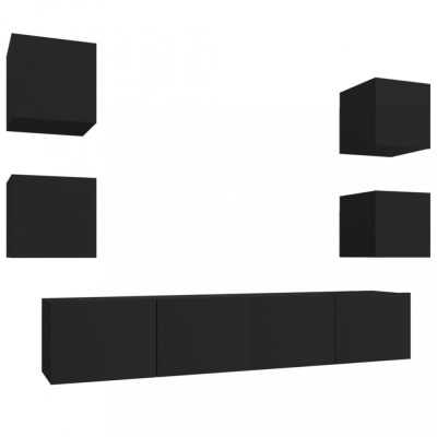 Set dulap TV, 6 piese, negru, lemn prelucrat foto