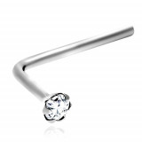 Piercing &icirc;ndoit, de nas, din aur alb 14K / diamant transparent, strălucitor, 1,5 mm