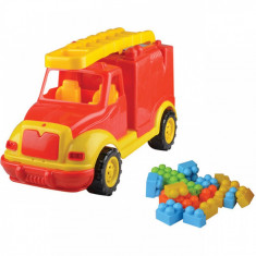 Masina de pompieri Ucar Toys, 43 cm, 38 piese constructie, in cutie