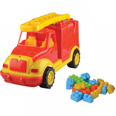 Masina de pompieri Ucar Toys, 43 cm, 38 piese constructie, in cutie foto