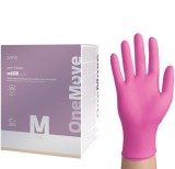 Cumpara ieftin Manusi nitril ONE MOVE M (7-8), roz, nepudrate, 250 buc set , extractie igienica prin manseta