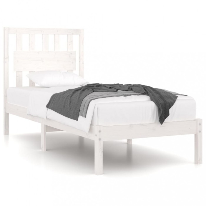 Cadru de pat single, alb, 90x190 cm, lemn masiv de pin