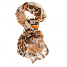 Esarfa taupe din vascoza cu model animal print