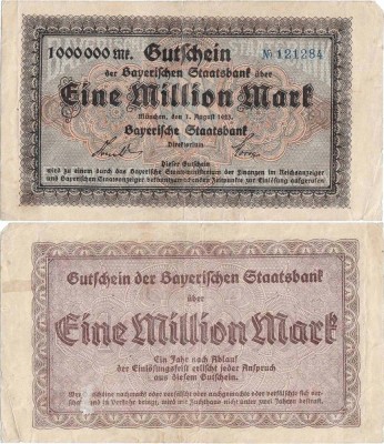 1923 (1 VIII), 1.000.000 mark (Gra:BAY.218b) - Germania (M&amp;uuml;nchen)! foto